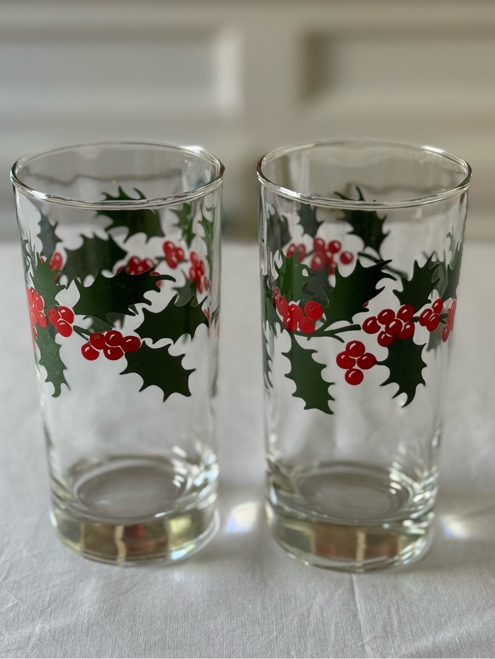 Vintage Indiana Glass Holly Berry Highball Glasses Set of 2 | Christmas | HTF